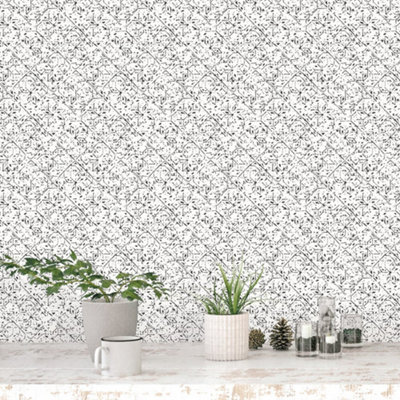 Galerie Bazaar Monochrome Tangier Tile Smooth Wallpaper from B&Q
