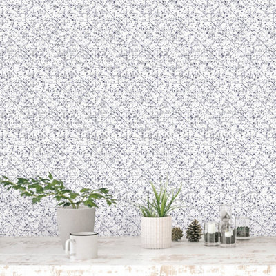 Galerie Bazaar Navy Tangier Tile Smooth Wallpaper from B&Q