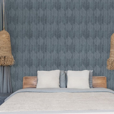 Galerie Bazaar Dark Teal Wasabi Leaves Smooth Wallpaper from B&Q