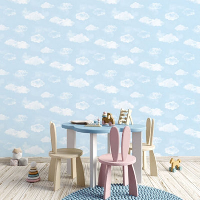 Galerie Tiny Tots 2 Cloud Smooth Wallpaper Sky Blue