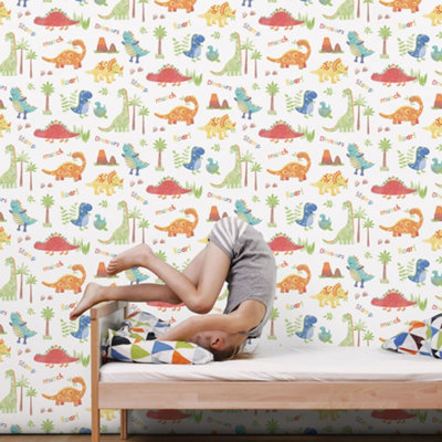 Galerie Tiny Tots 2 Primary Dinosaurs Smooth Wallpaper from B&Q