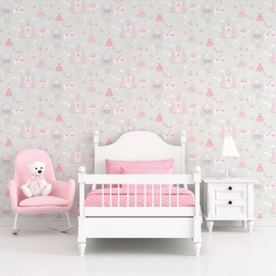 Galerie Tiny Tots 2 Grey Pinks Fairytale Smooth Wallpaper from B&Q