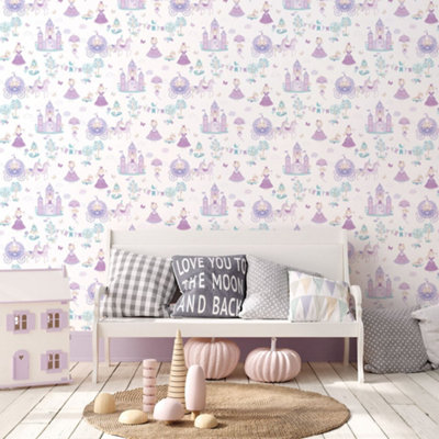 Galerie Tiny Tots 2 Purples Turquoise Fairytale Smooth Wallpaper from B&Q