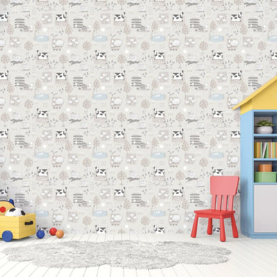 Galerie Tiny Tots 2 Greige Farmland Smooth Wallpaper from B&Q