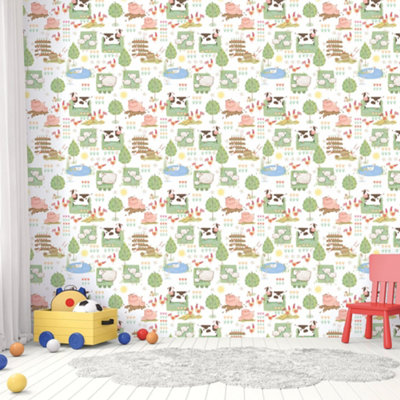 Galerie Tiny Tots 2 Primary Farmland Smooth Wallpaper from B&Q