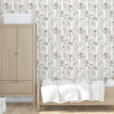Galerie Tiny Tots 2 Greige Tan Glitter Koalas Smooth Wallpaper from B&Q