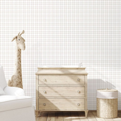 Galerie Tiny Tots 2 Greige Plaid Smooth Wallpaper from B&Q