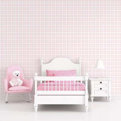 Galerie Tiny Tots 2 Pink Plaid Smooth Wallpaper from B&Q