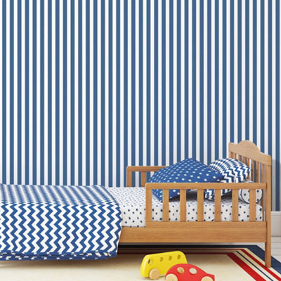 Galerie Tiny Tots 2 Cobalt Blue Regency Stripe Smooth Wallpaper from B&Q