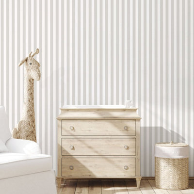 Galerie Tiny Tots 2 Greige Regency Stripe Smooth Wallpaper from B&Q