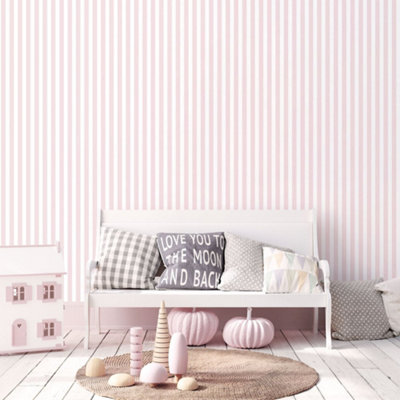 Galerie Tiny Tots 2 Pink Regency Stripe Smooth Wallpaper from B&Q