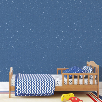 Galerie Tiny Tots 2 Cobalt Blue Glitter Space Sidewall Smooth Wallpaper from B&Q