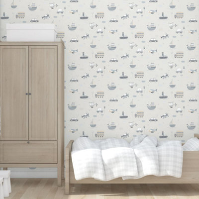 Galerie Tiny Tots 2 Greige Tan Transportation Smooth Wallpaper from B&Q