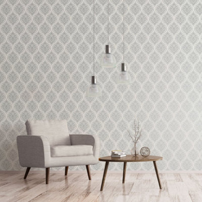 Galerie Emporium Cream Silver Ogee Embossed Wallpaper from B&Q