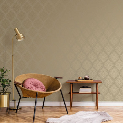 Galerie Emporium Gold Ogee Embossed Wallpaper from B&Q