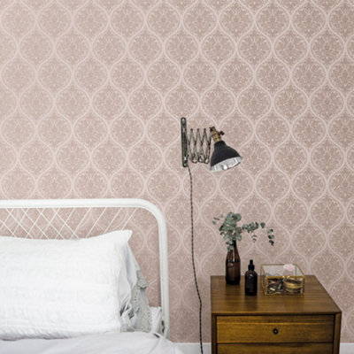 Galerie Emporium Pink Ogee Embossed Wallpaper from B&Q