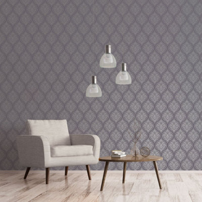 Galerie Emporium Purple Silver Ogee Embossed Wallpaper from B&Q