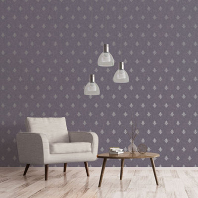 Galerie Emporium Purple Silver Mehndi Motif Embossed Wallpaper from B&Q