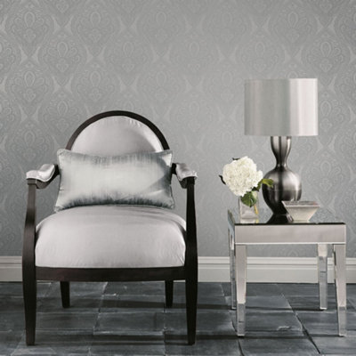 Galerie Emporium Silver Mehndi Damask Embossed Wallpaper from B&Q