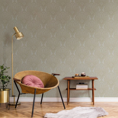 Galerie Emporium Grey Gold Mehndi Damask Embossed Wallpaper from B&Q