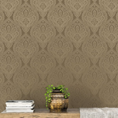 Galerie Emporium Gold Mehndi Damask Embossed Wallpaper from B&Q