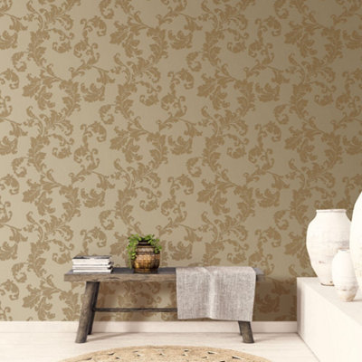 Galerie Emporium Gold Acanthus Trail Embossed Wallpaper from B&Q