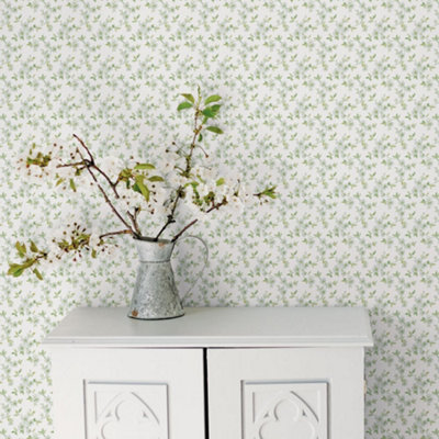 Galerie Secret Garden Off White/blue Delicate Flower Trail Wallpaper Roll from B&Q