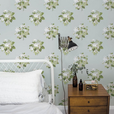 Galerie Secret Garden Duck Egg/cream Floral Bouquet Wallpaper Roll from B&Q