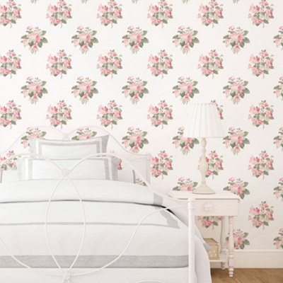 Galerie Secret Garden White/pink Floral Bouquet Wallpaper Roll from B&Q