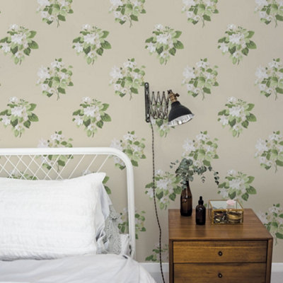 Galerie Secret Garden Taupe/white Floral Bouquet Wallpaper Roll from B&Q