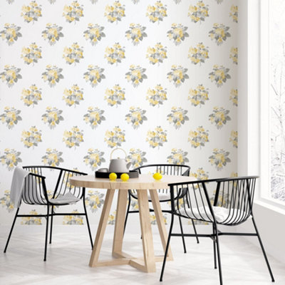 Galerie Secret Garden White/yellow Floral Bouquet Wallpaper Roll from B&Q
