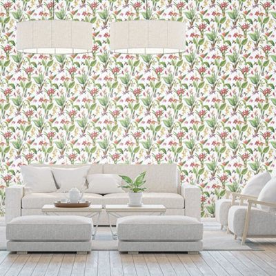 Galerie Secret Garden White/bright Botanical Floral Wallpaper Roll from B&Q