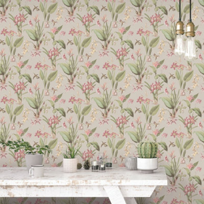 Galerie Secret Garden Taupe/bright Botanical Floral Wallpaper Roll from B&Q