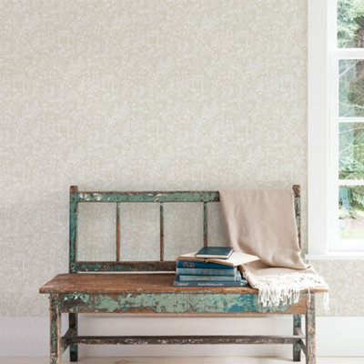 Galerie Secret Garden Beige Botanical Toile Wallpaper Roll from B&Q
