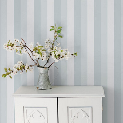 Galerie Secret Garden Duck Egg Blue Vertical Stripe Wallpaper Roll from B&Q