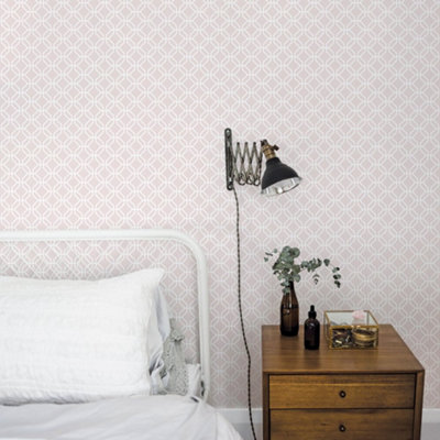 Galerie Secret Garden Pink/white Octogonal Trellis Wallpaper Roll from B&Q