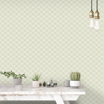 Galerie Secret Garden Green/white Octogonal Trellis Wallpaper Roll from B&Q