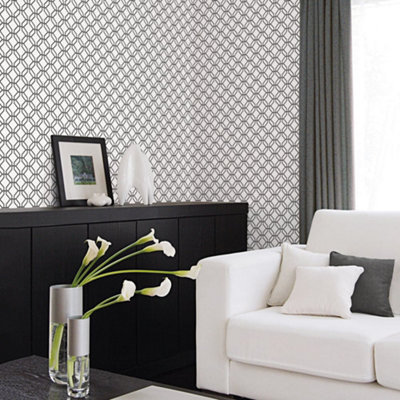 Galerie Secret Garden White/black Octogonal Trellis Wallpaper Roll from B&Q