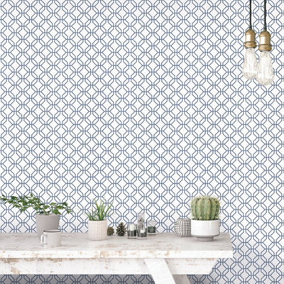 Galerie Secret Garden White/blue Octogonal Trellis Wallpaper Roll from B&Q
