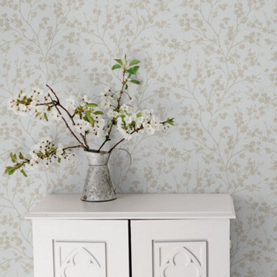 Galerie Secret Garden Greige/beige Calming Leaf Branches Wallpaper Roll from B&Q