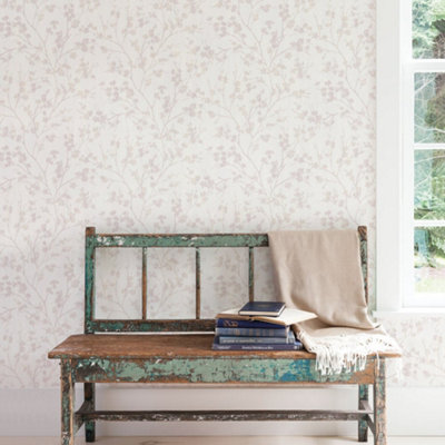 Galerie Secret Garden Cream/pink Calming Leaf Branches Wallpaper Roll from B&Q