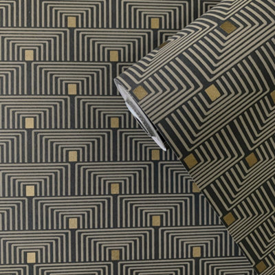 Galerie Boutique Collection Metallic Geometric Key Wallpaper from B&Q