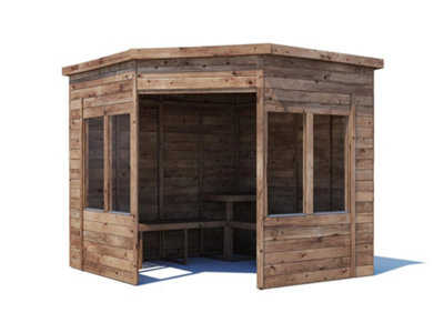 Dunster House Corner Garden Arbour With Glazed PanelsW2.4M X D2.4M / W8' X D8'Pressure TreatedApocallipo from B&Q