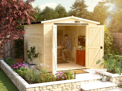 Dunster House Log Cabin Shed  Tubby W8' X D9' / W2.4M X D3.0MSuper Felt Roofing from B&Q