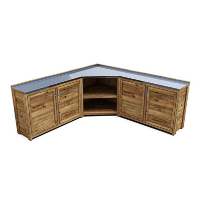 Dunster House Wooden Garden Kitchen Unit J-Configuration With Stainless Steel Countertop, W2m X D2m / W7' X D7' - Image 5