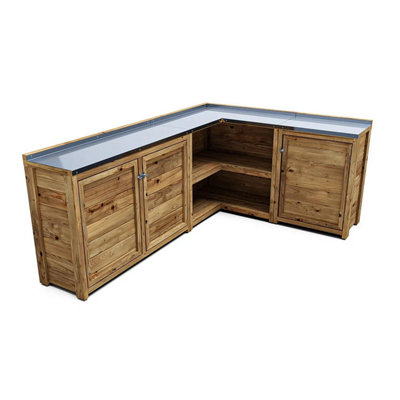 Rackhams Wooden Garden Kitchen Unit L-Configuration With Stainless Steel Countertop, W2m X D1.5m / W7' X D5 - Image 6