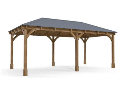 Dunster House Wooden Gazebo Leviathan 6M X 3M Heavy Duty Patio Shelter With Roof Shingles from B&Q