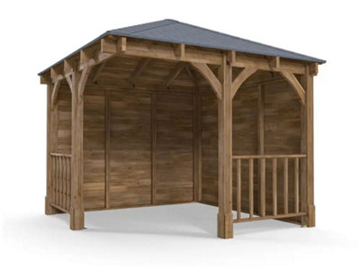 Dunster House Corner Gazebo Garden Shelter Canopy Wooden Roof Shingles 3M X 3M Leviathan from B&Q