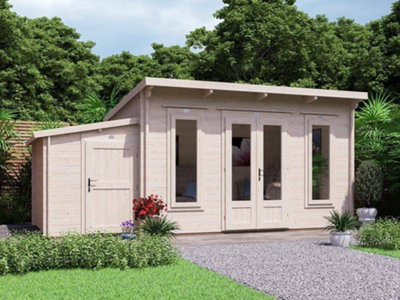 Dunster House Log Cabin Garden Office 5.5 X 3 Metres Summerhouse Terminator Pent With Storage Room