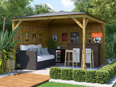 B&Q -  Garden Bar Gazebo 3M X 3M Utopia Heavy Duty Garden Shelter With Log Bar Included